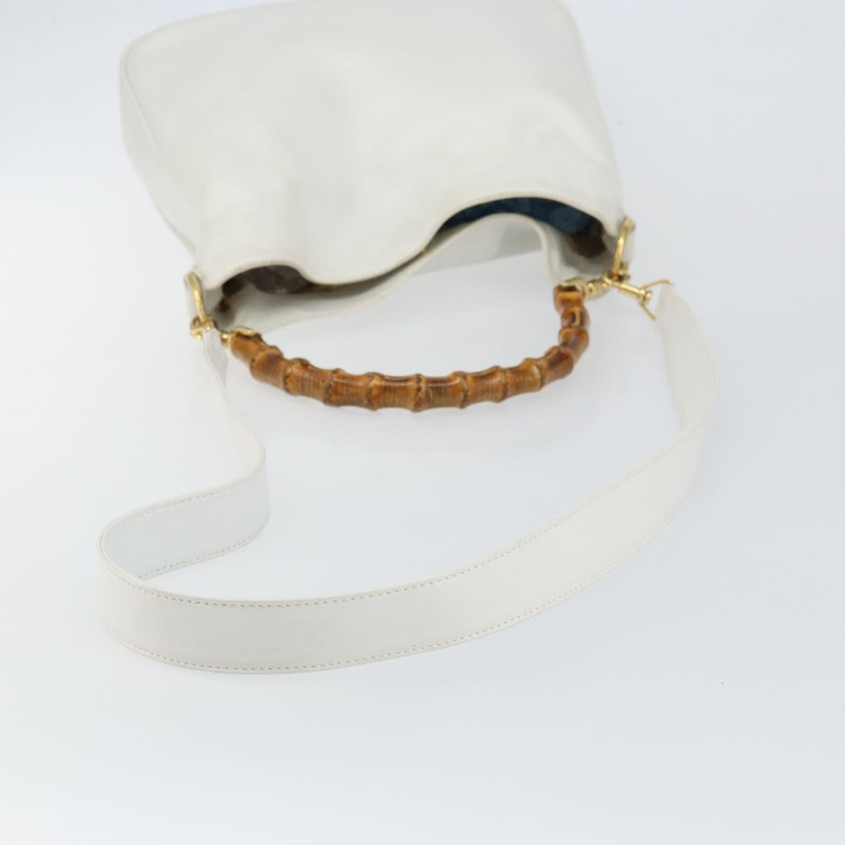 GUCCI Bamboo Hand Bag Leather 2way White Gold 001 3754 1638 Auth 145811
