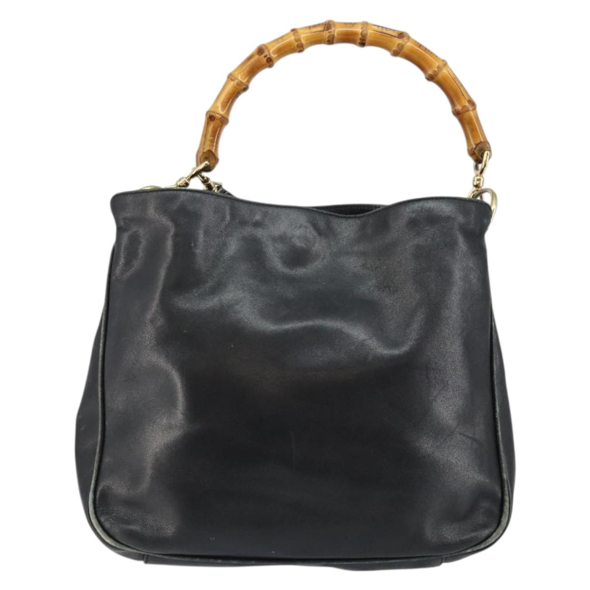 GUCCI Bamboo Hand Bag Leather 2way Black Gold 001 2123 1638 Auth 145812