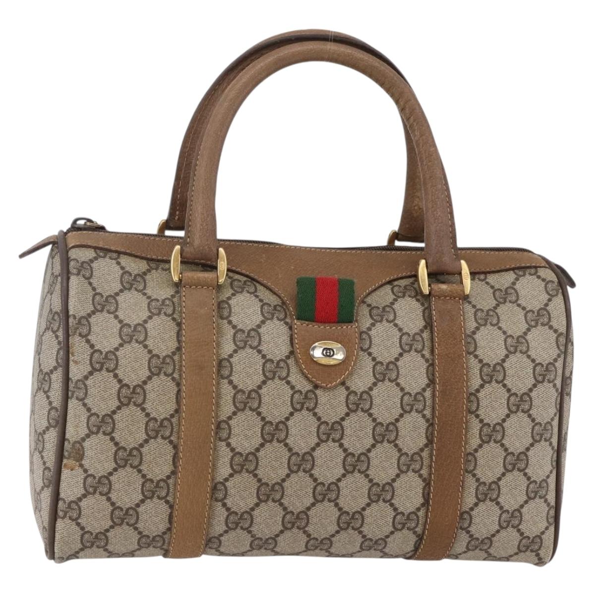 GUCCI GG Supreme Web Sherry Line Hand Bag PVC Beige Gold 39 02 006 Auth 145830