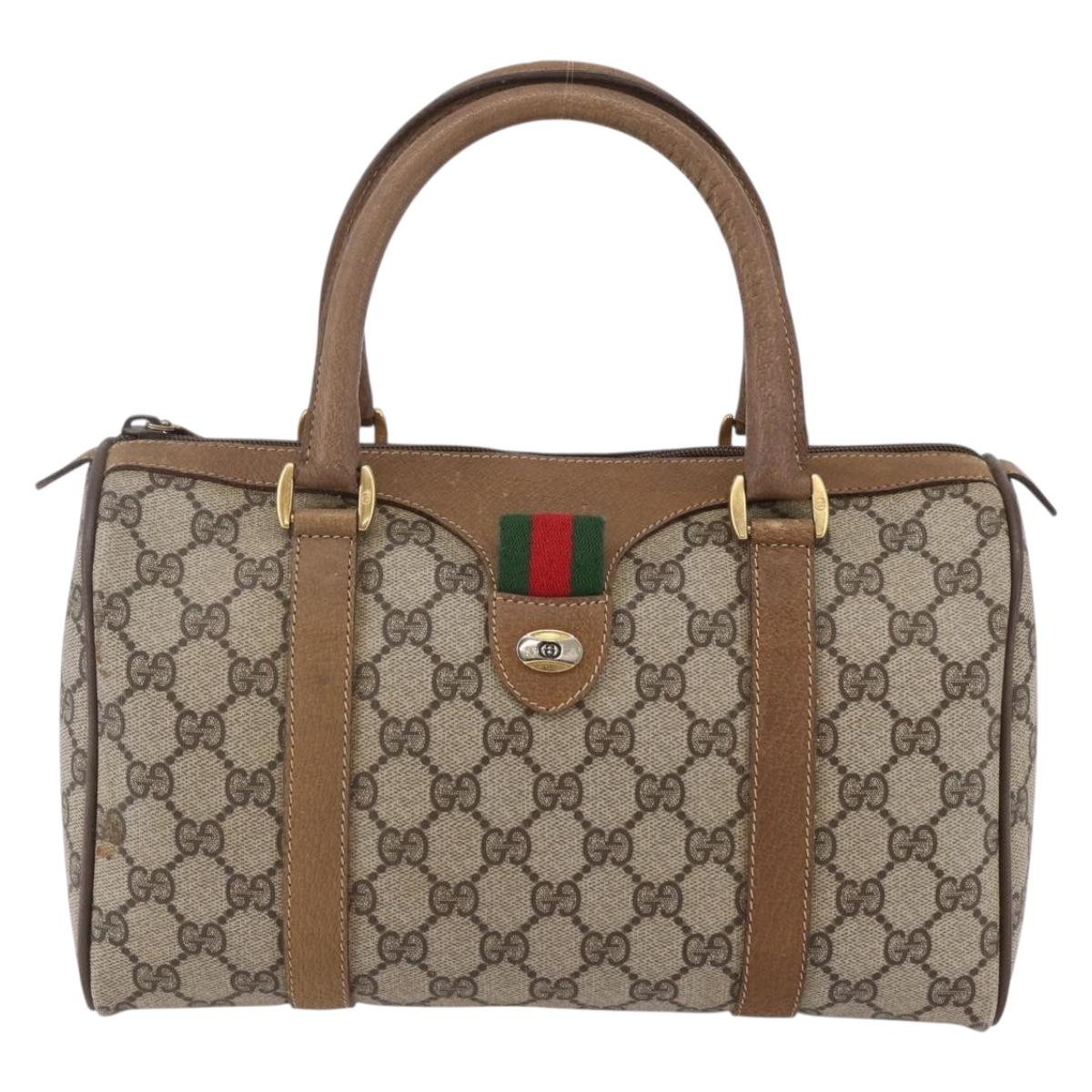 GUCCI GG Supreme Web Sherry Line Hand Bag PVC Beige Gold 39 02 006 Auth 145830