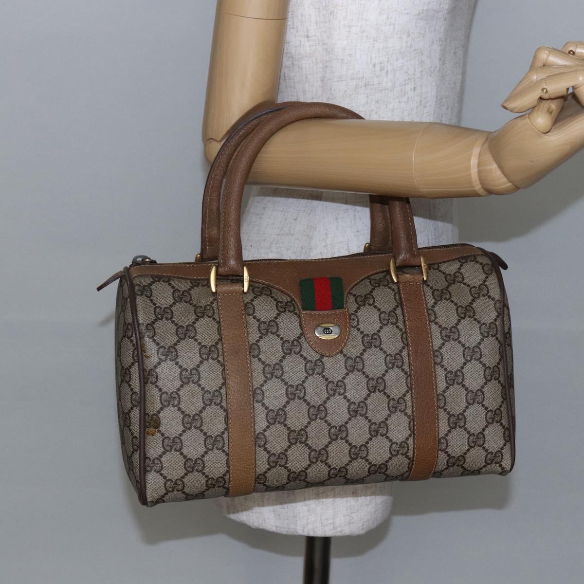 GUCCI GG Supreme Web Sherry Line Hand Bag PVC Beige Gold 39 02 006 Auth 145830