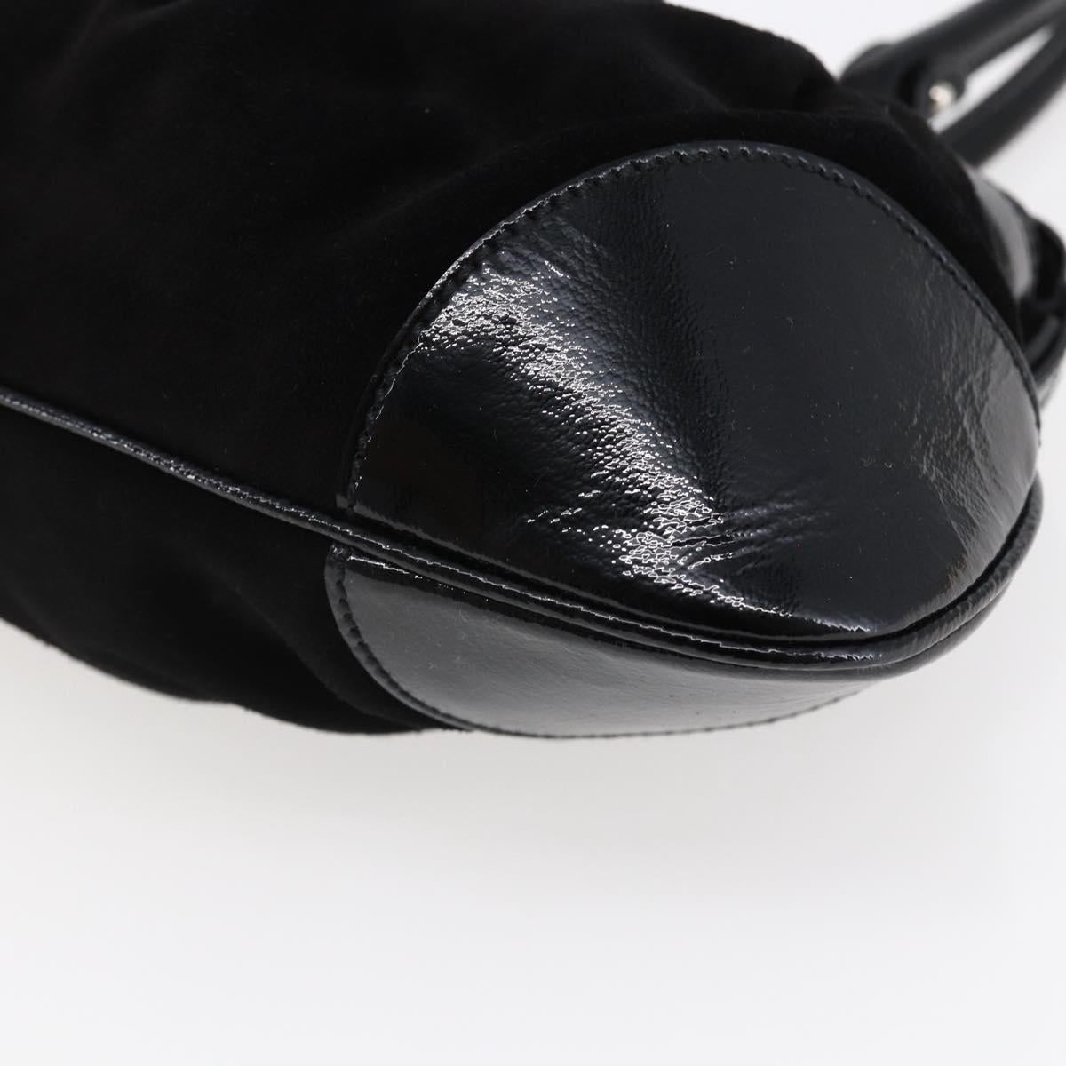Salvatore Ferragamo Gancini Shoulder Bag Suede Black Silver Auth 145831