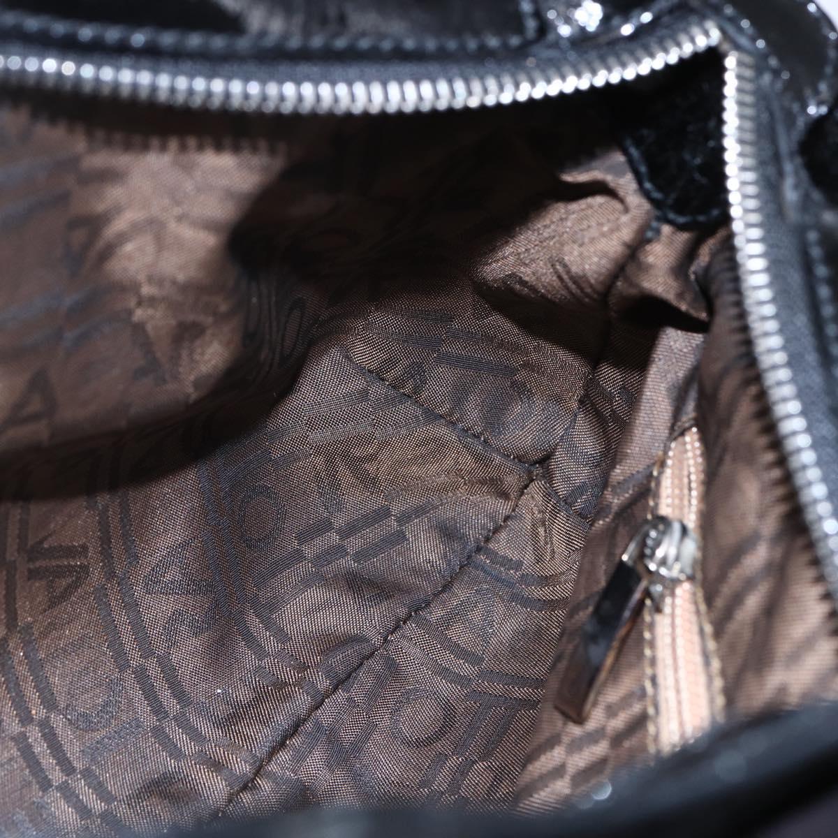 Salvatore Ferragamo Gancini Shoulder Bag Suede Black Silver Auth 145831