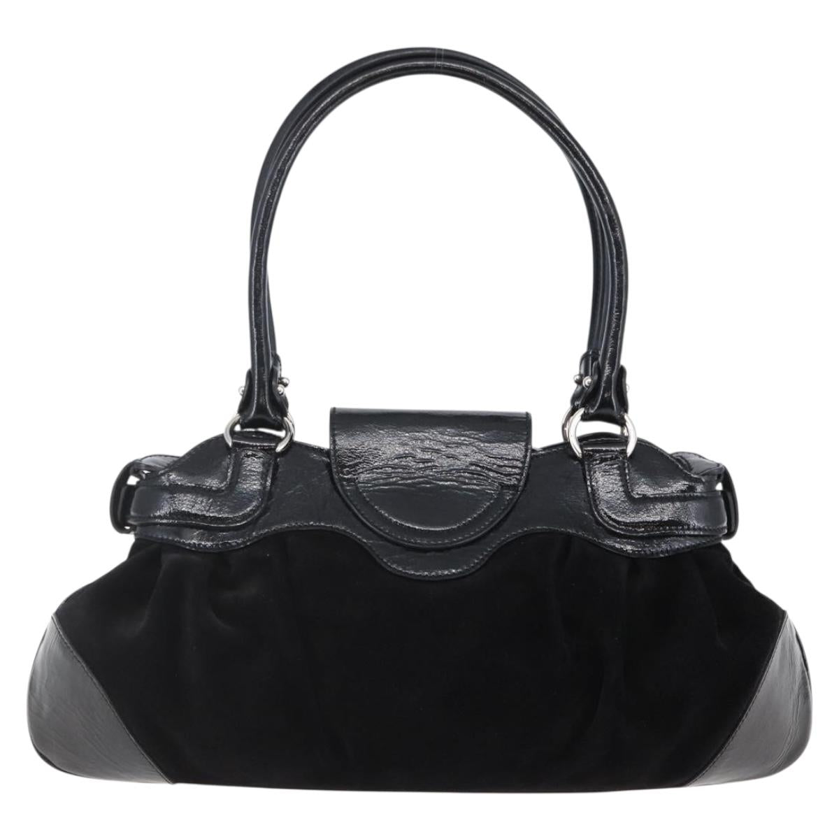 Salvatore Ferragamo Gancini Shoulder Bag Suede Black Silver Auth 145831