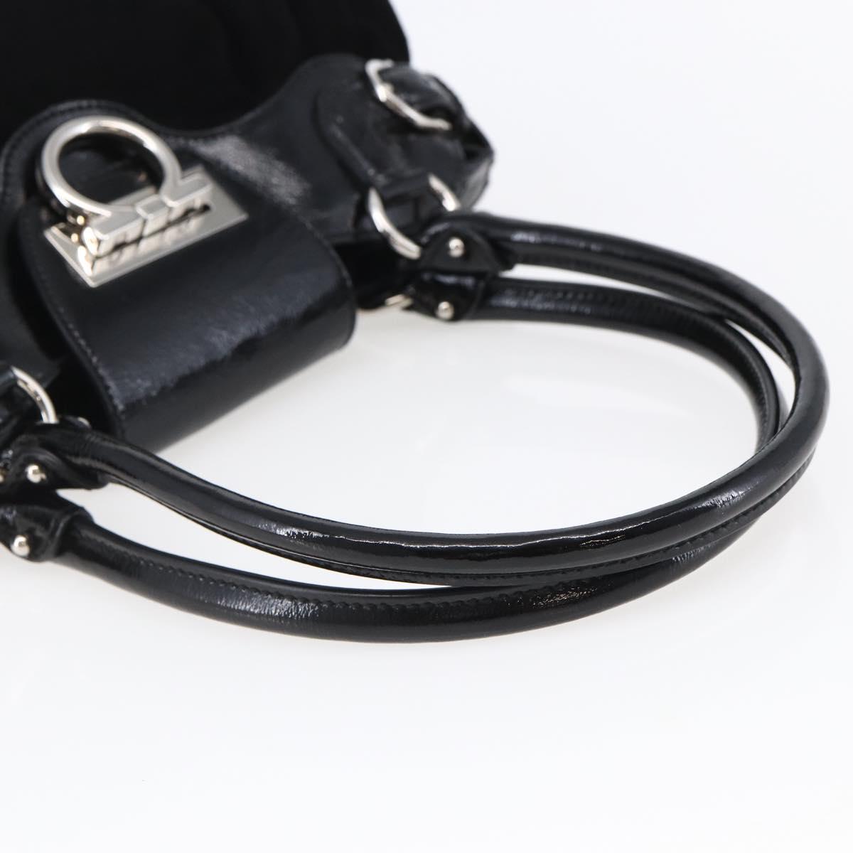 Salvatore Ferragamo Gancini Shoulder Bag Suede Black Silver Auth 145831