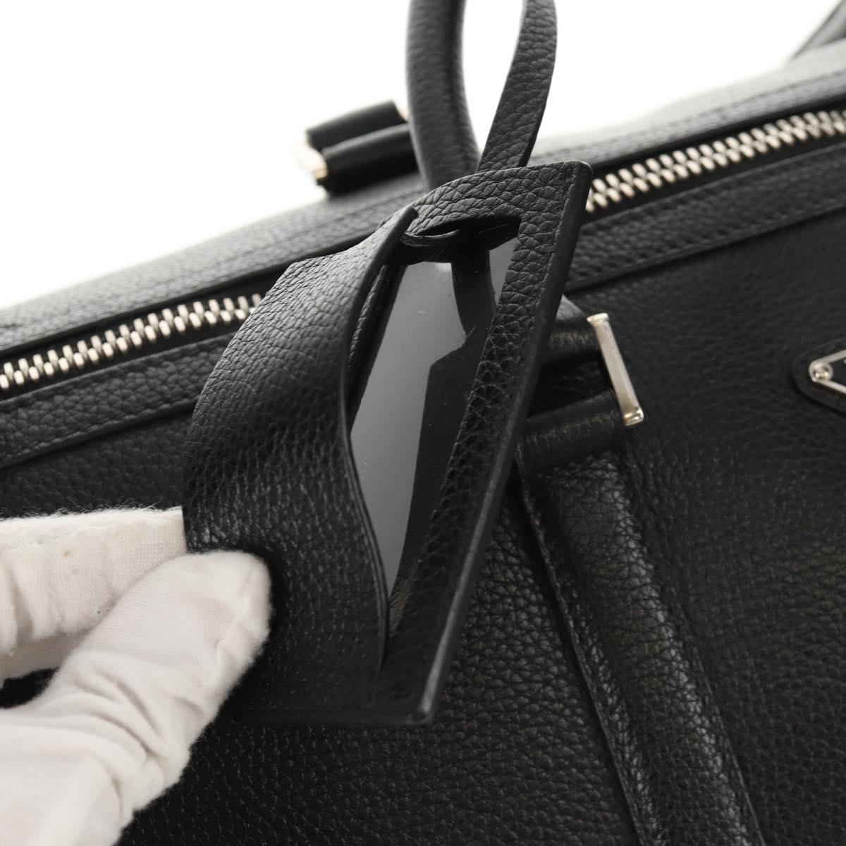 PRADA Boston Bag Leather 2way Black Silver Auth 145841SM