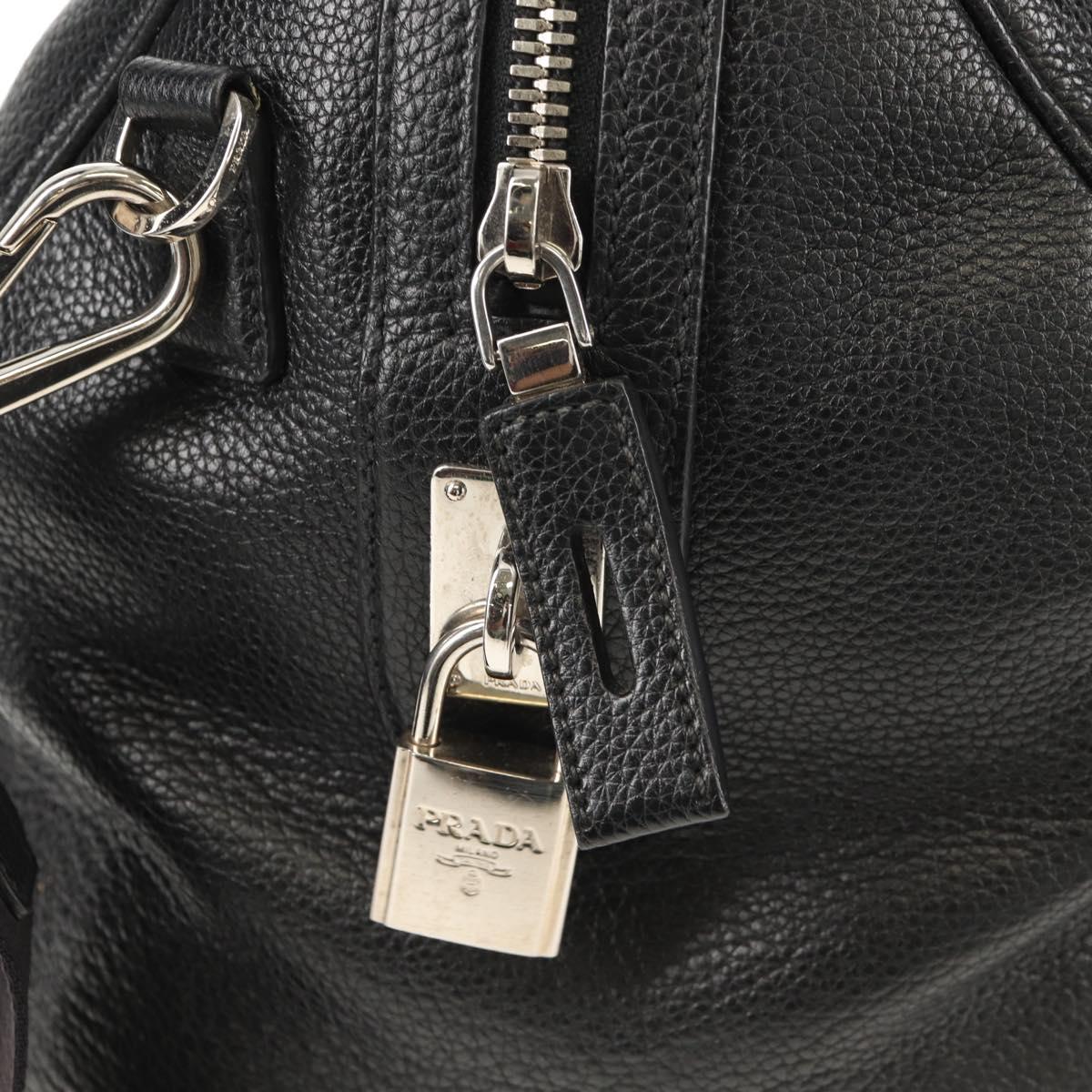 PRADA Boston Bag Leather 2way Black Silver Auth 145841SM