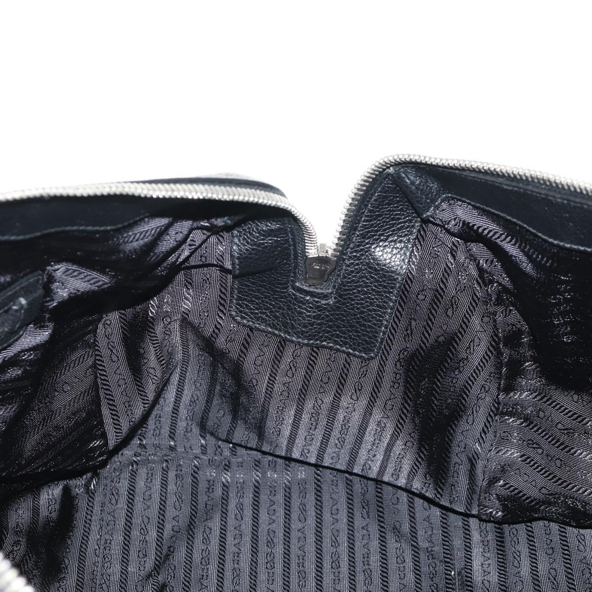 PRADA Boston Bag Leather 2way Black Silver Auth 145841SM