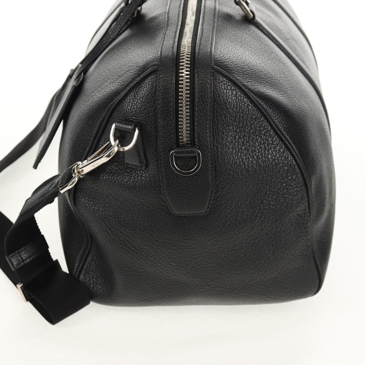 PRADA Boston Bag Leather 2way Black Silver Auth 145841SM