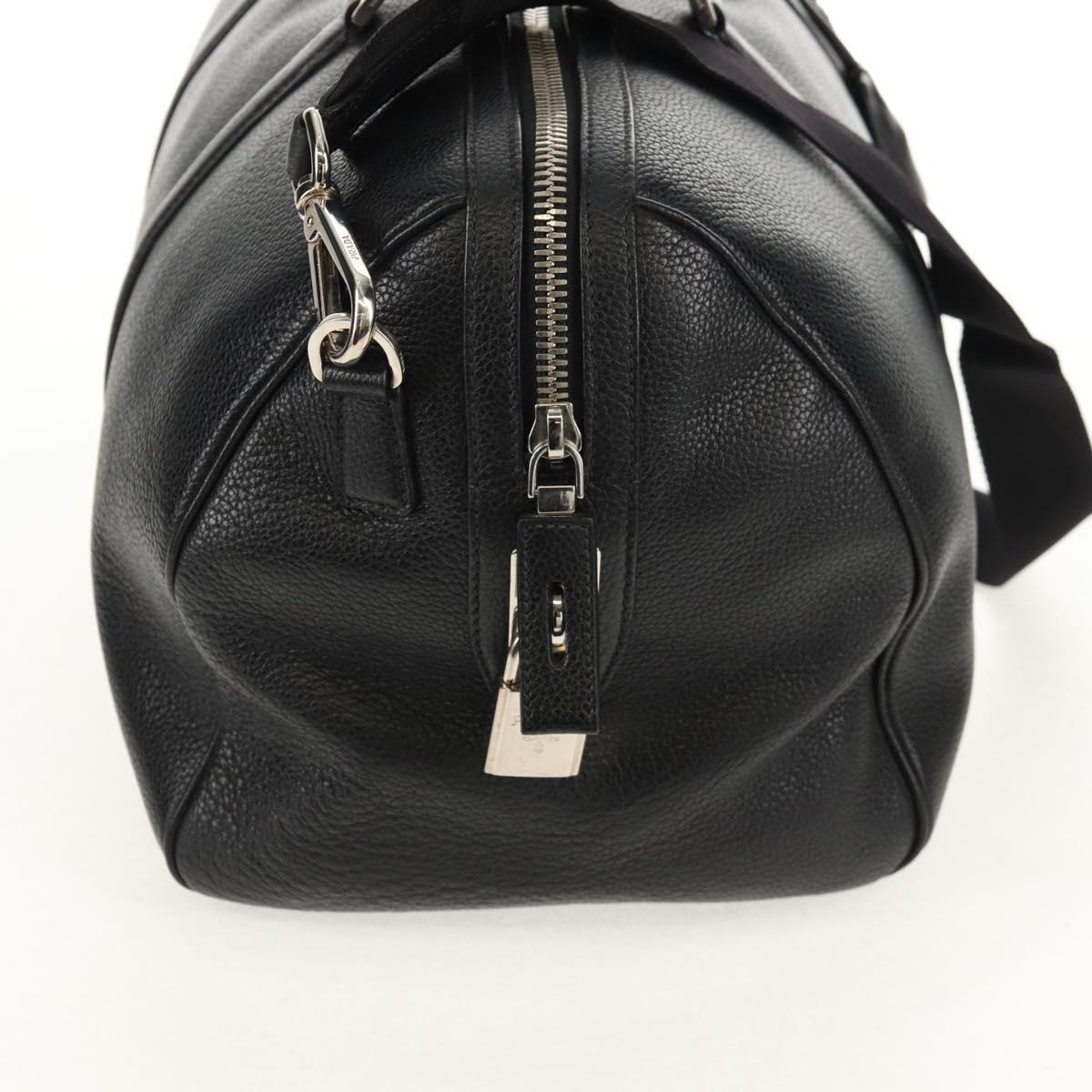 PRADA Boston Bag Leather 2way Black Silver Auth 145841SM