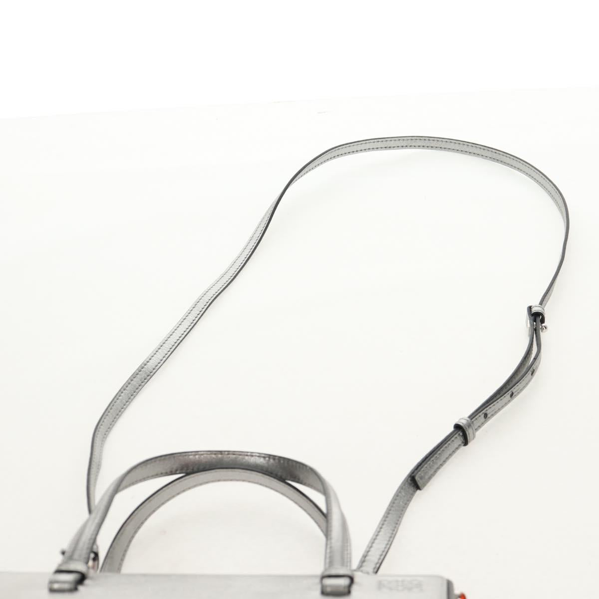 LOEWE Anagram Hand Bag Leather 2way Silver Auth 145842SM