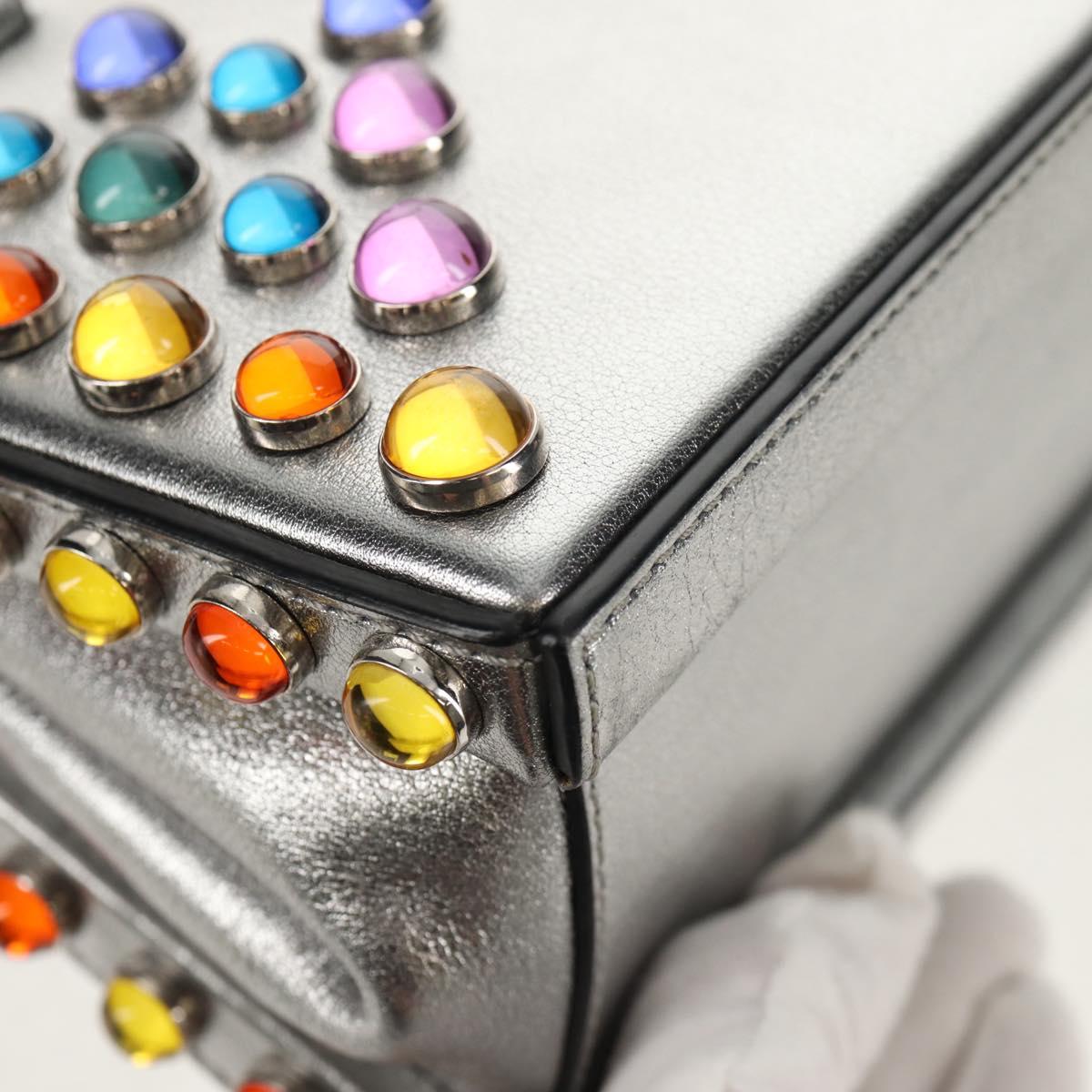 LOEWE Anagram Hand Bag Leather 2way Silver Auth 145842SM