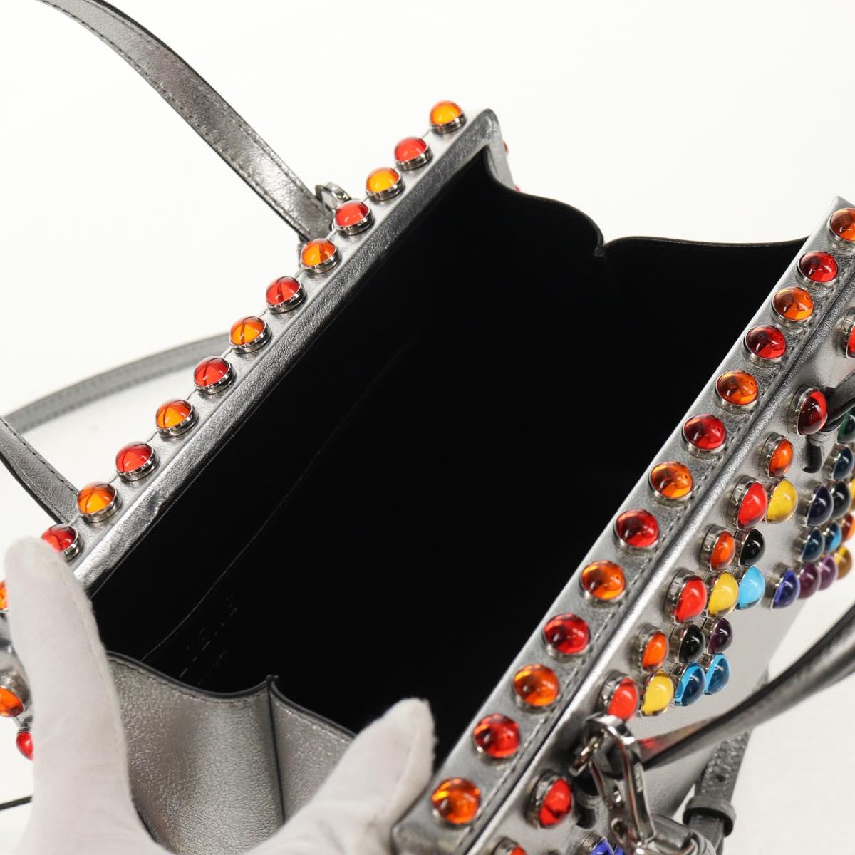 LOEWE Anagram Hand Bag Leather 2way Silver Auth 145842SM