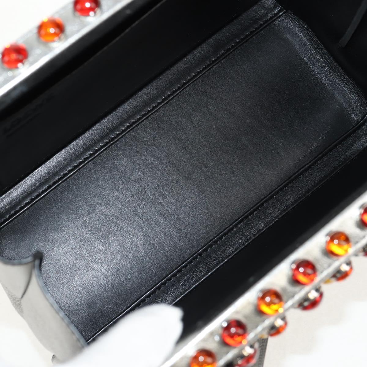 LOEWE Anagram Hand Bag Leather 2way Silver Auth 145842SM