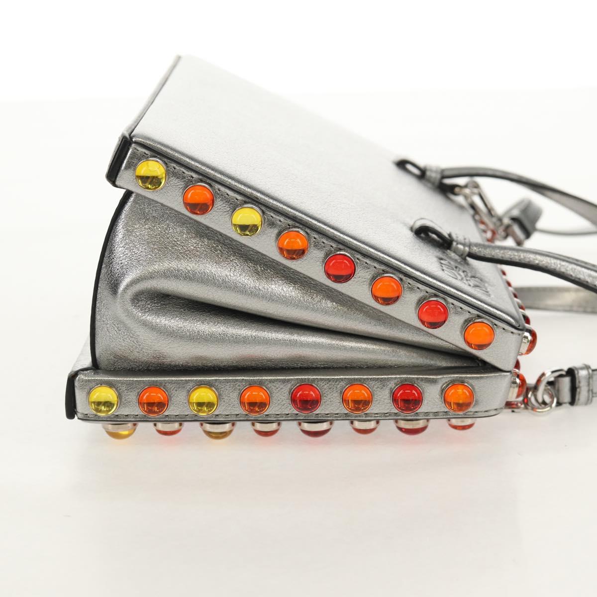 LOEWE Anagram Hand Bag Leather 2way Silver Auth 145842SM