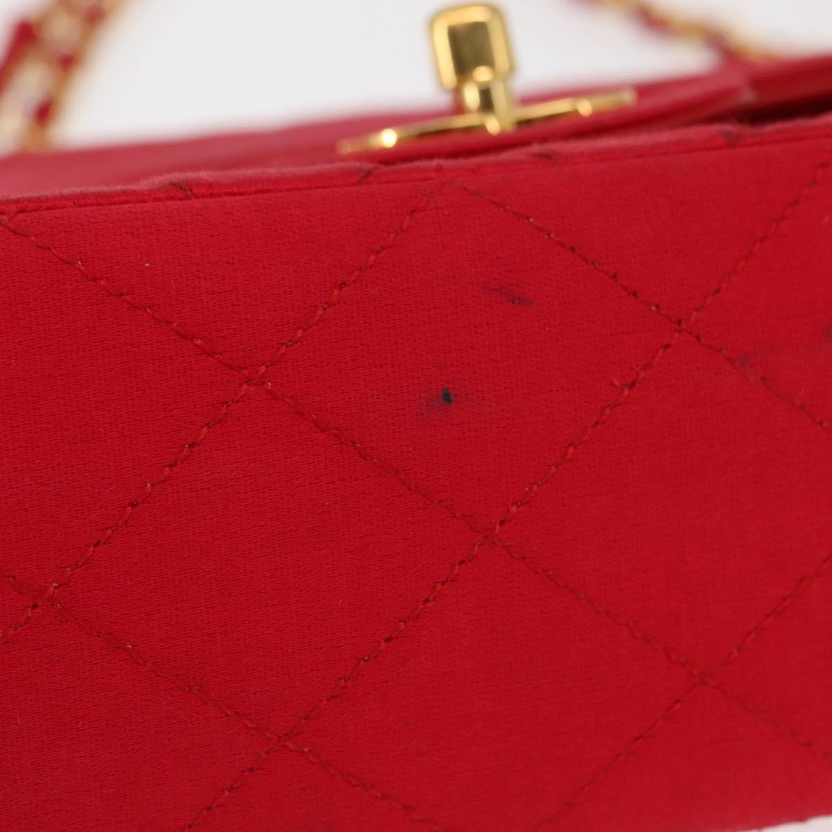 CHANEL Matelasse 25 Double Flap Chain Shoulder Bag Satin Red Gold CC Auth 145843