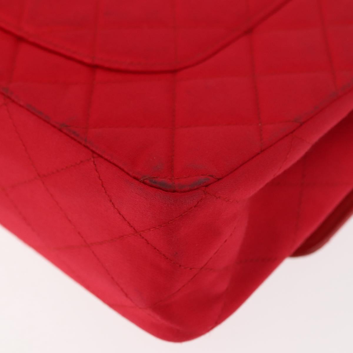 CHANEL Matelasse 25 Double Flap Chain Shoulder Bag Satin Red Gold CC Auth 145843