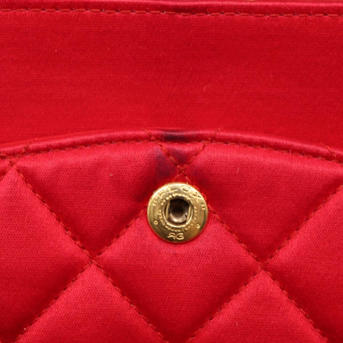 CHANEL Matelasse 25 Double Flap Chain Shoulder Bag Satin Red Gold CC Auth 145843
