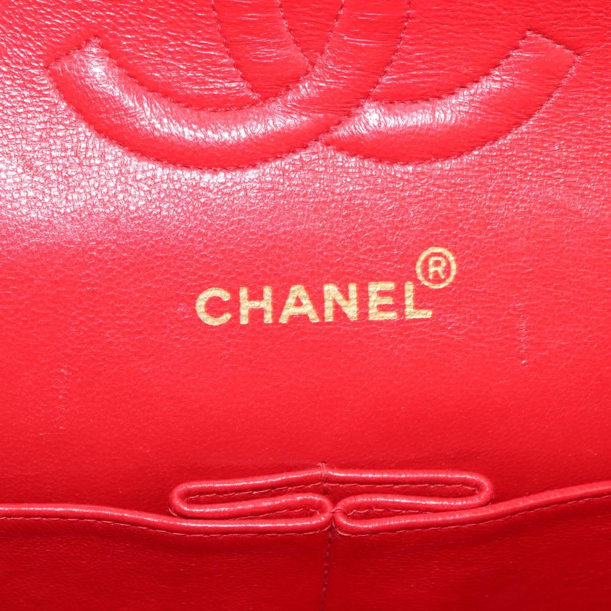 CHANEL Matelasse 25 Double Flap Chain Shoulder Bag Satin Red Gold CC Auth 145843