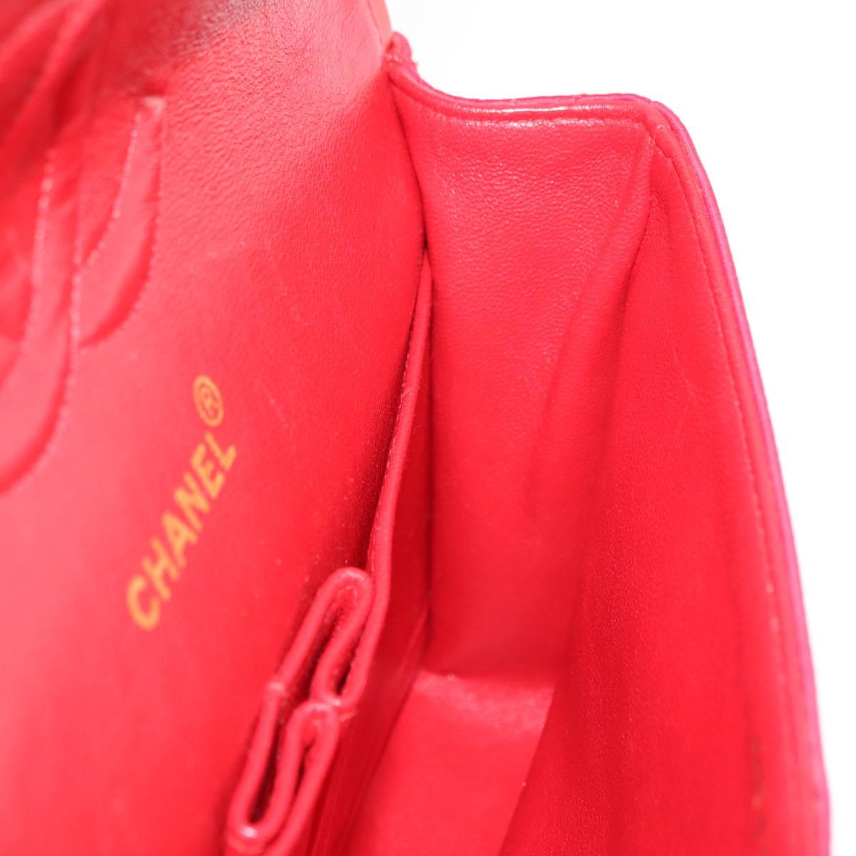 CHANEL Matelasse 25 Double Flap Chain Shoulder Bag Satin Red Gold CC Auth 145843