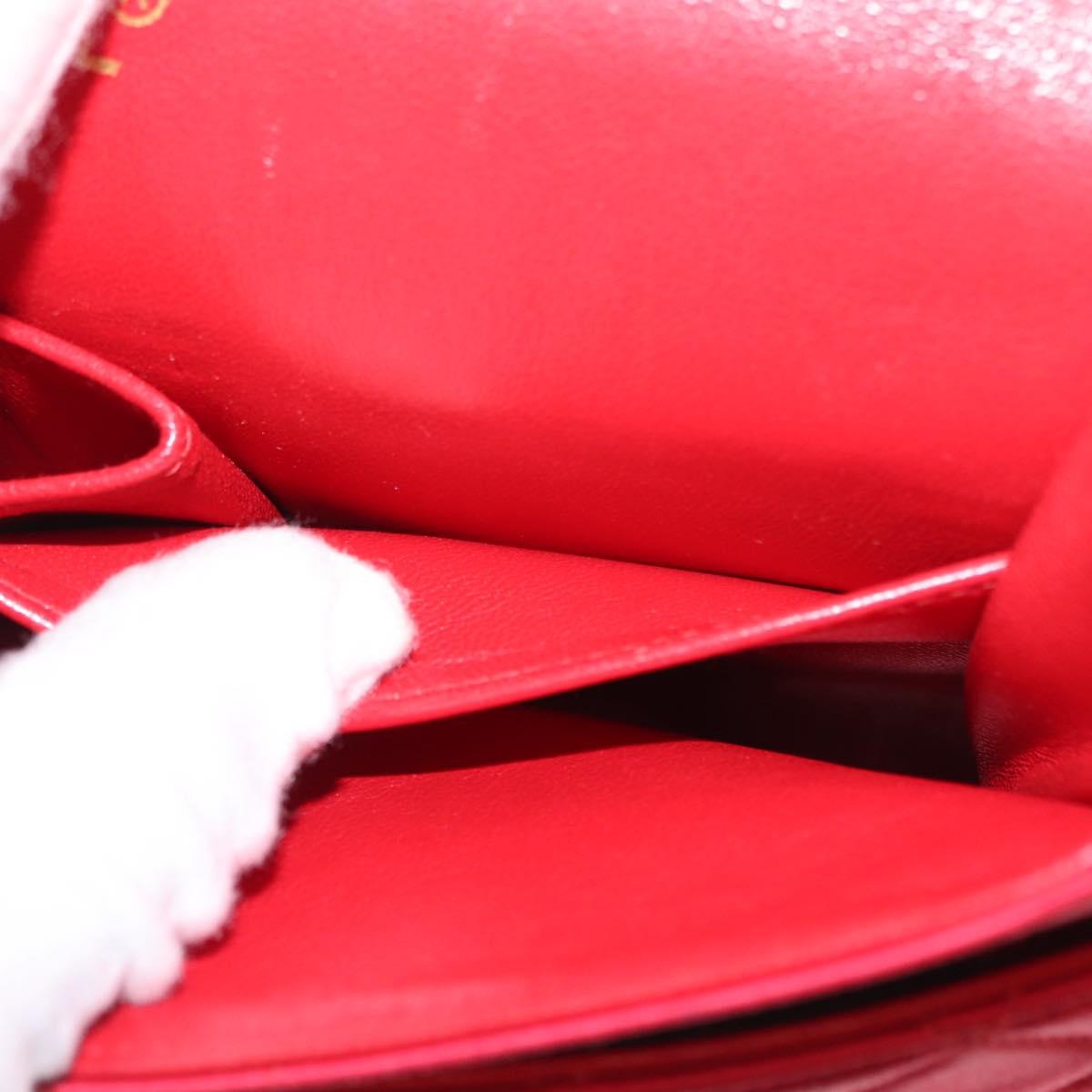 CHANEL Matelasse 25 Double Flap Chain Shoulder Bag Satin Red Gold CC Auth 145843