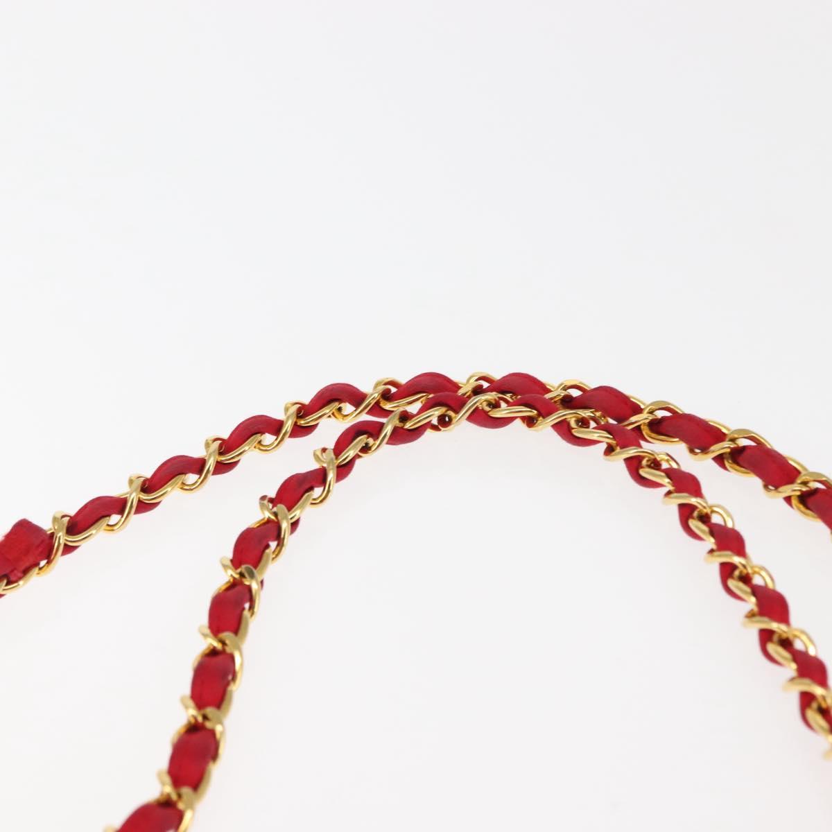 CHANEL Matelasse 25 Double Flap Chain Shoulder Bag Satin Red Gold CC Auth 145843