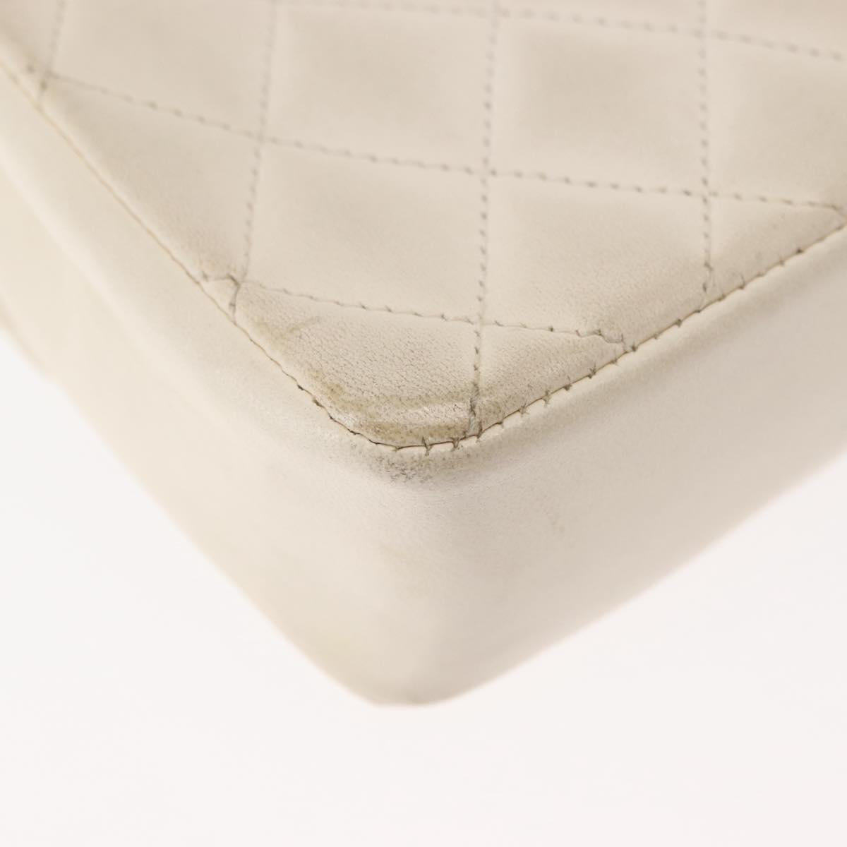 CHANEL Chain Mini Shoulder Bag Lamb Skin White Gold CC Auth 145844