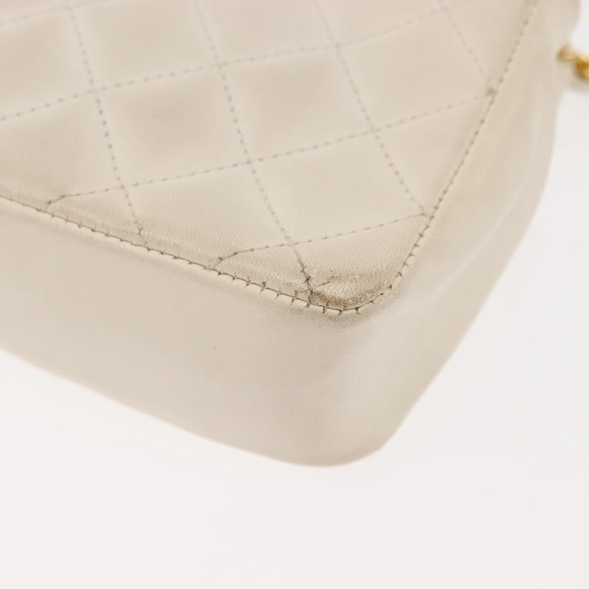 CHANEL Chain Mini Shoulder Bag Lamb Skin White Gold CC Auth 145844