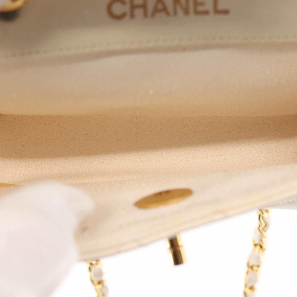 CHANEL Chain Mini Shoulder Bag Lamb Skin White Gold CC Auth 145844