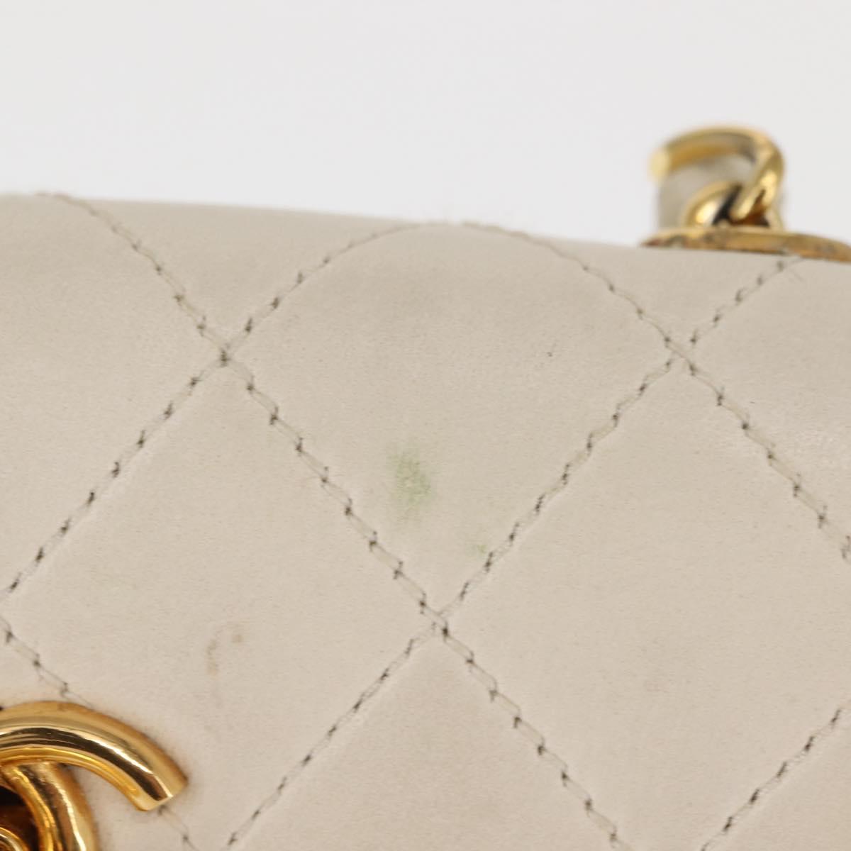 CHANEL Chain Mini Shoulder Bag Lamb Skin White Gold CC Auth 145844