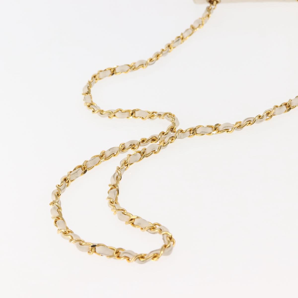 CHANEL Chain Mini Shoulder Bag Lamb Skin White Gold CC Auth 145844