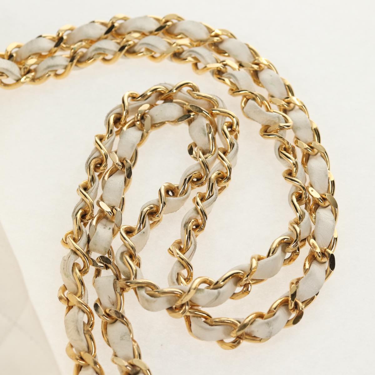 CHANEL Matelasse 23 Double Flap Chain Bag Lamb Skin White Gold CC Auth 145846A