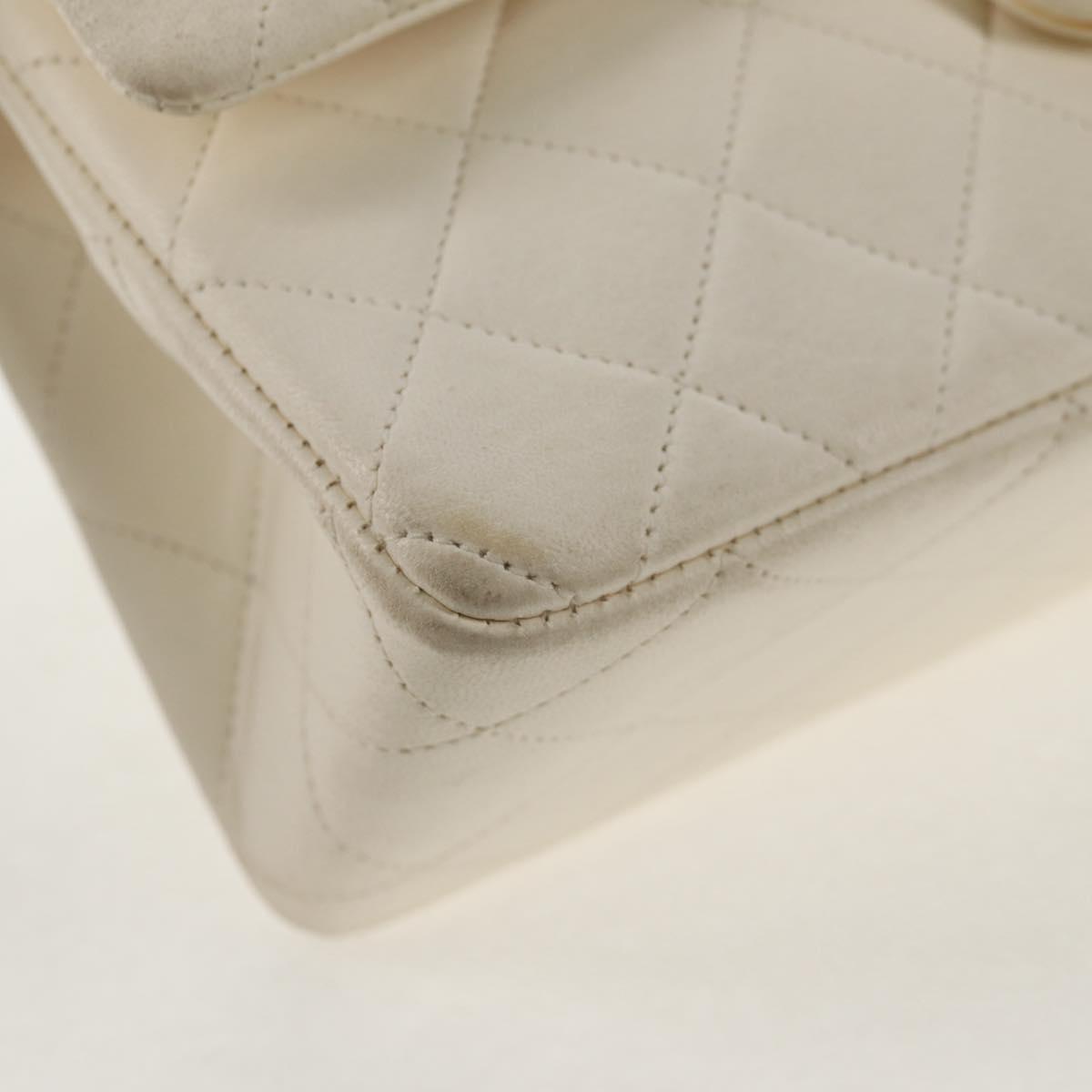 CHANEL Matelasse 23 Double Flap Chain Bag Lamb Skin White Gold CC Auth 145846A