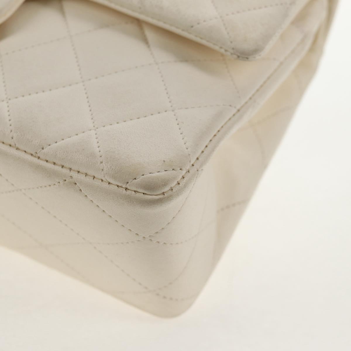 CHANEL Matelasse 23 Double Flap Chain Bag Lamb Skin White Gold CC Auth 145846A