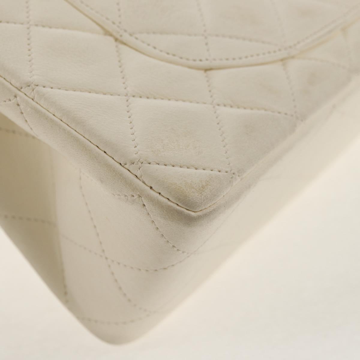 CHANEL Matelasse 23 Double Flap Chain Bag Lamb Skin White Gold CC Auth 145846A