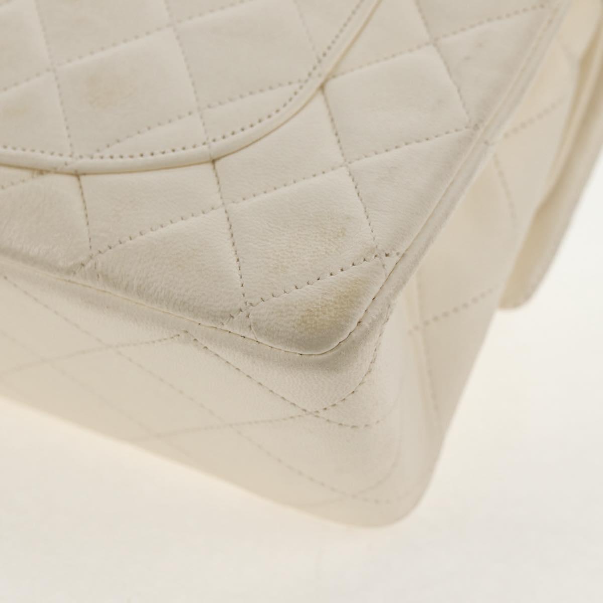 CHANEL Matelasse 23 Double Flap Chain Bag Lamb Skin White Gold CC Auth 145846A