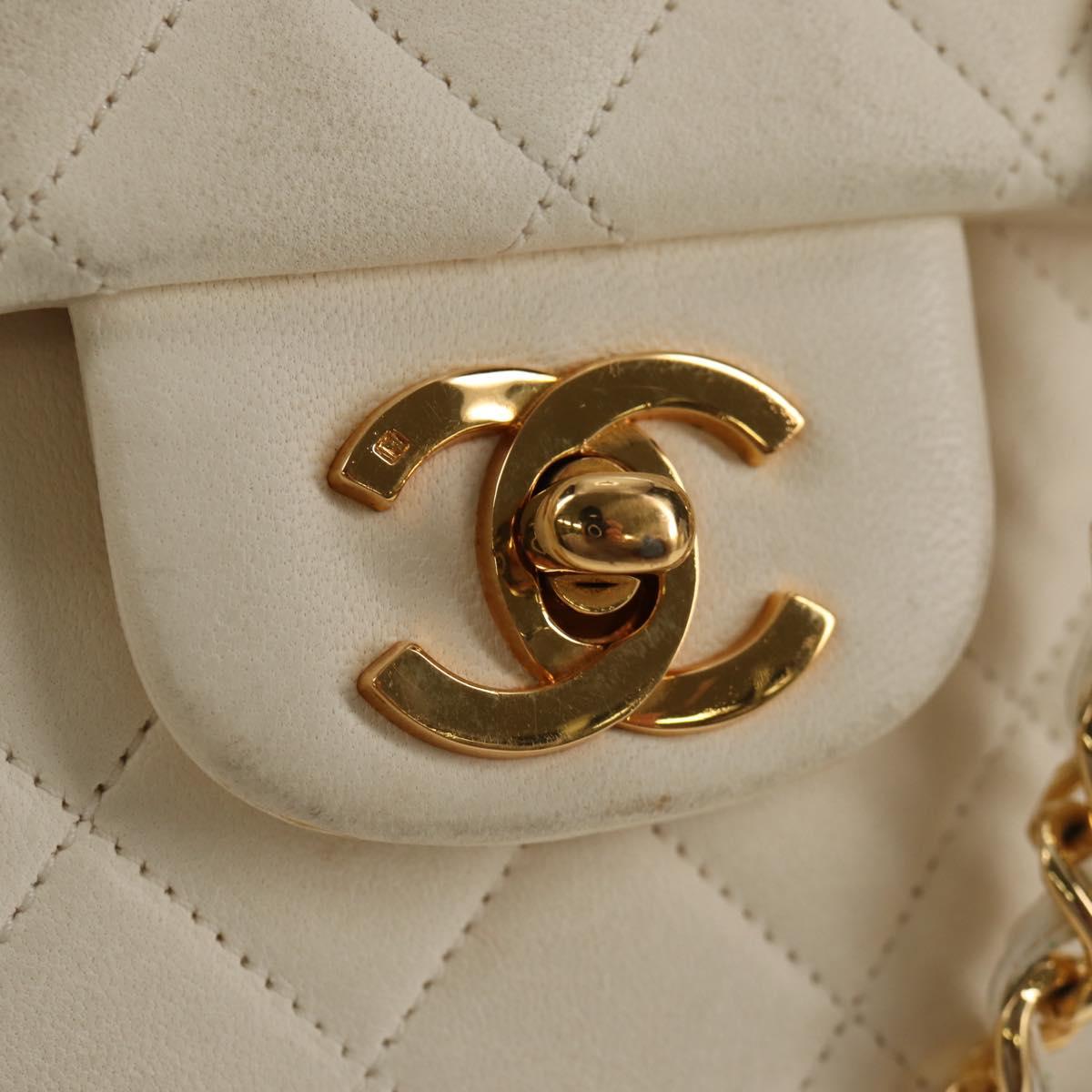 CHANEL Matelasse 23 Double Flap Chain Bag Lamb Skin White Gold CC Auth 145846A