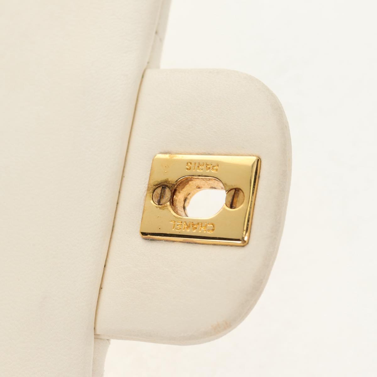 CHANEL Matelasse 23 Double Flap Chain Bag Lamb Skin White Gold CC Auth 145846A