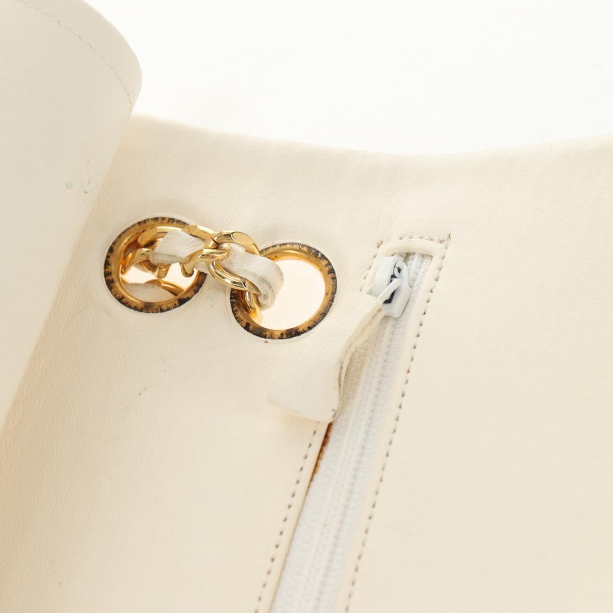 CHANEL Matelasse 23 Double Flap Chain Bag Lamb Skin White Gold CC Auth 145846A