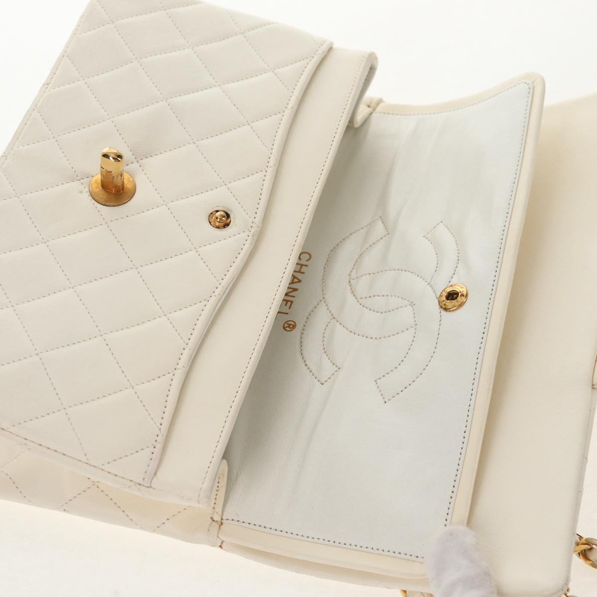 CHANEL Matelasse 23 Double Flap Chain Bag Lamb Skin White Gold CC Auth 145846A