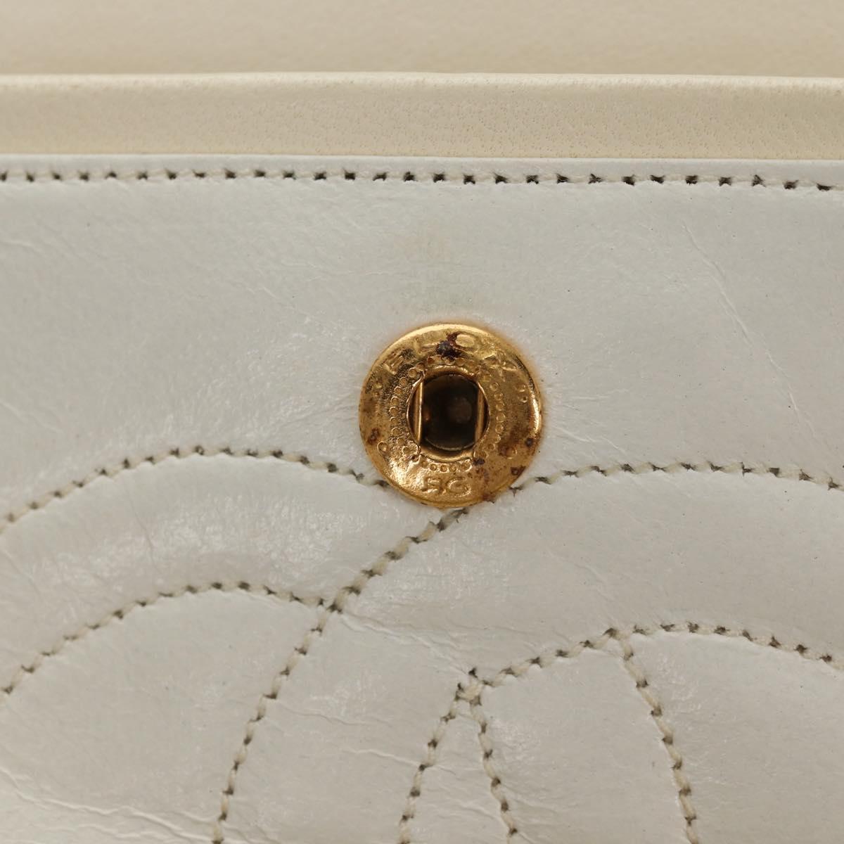 CHANEL Matelasse 23 Double Flap Chain Bag Lamb Skin White Gold CC Auth 145846A