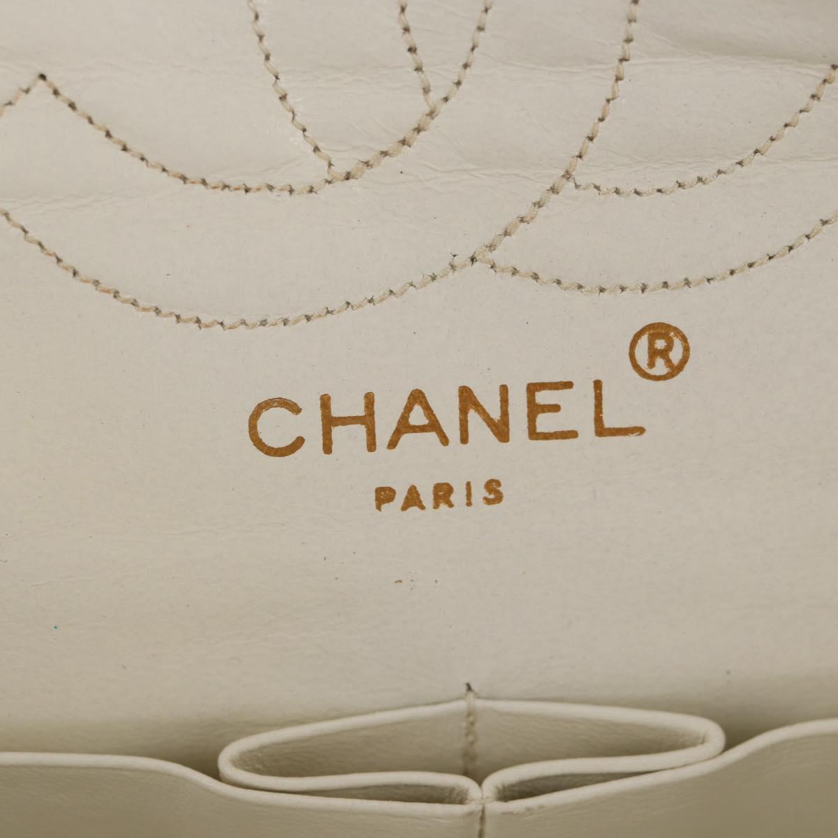 CHANEL Matelasse 23 Double Flap Chain Bag Lamb Skin White Gold CC Auth 145846A