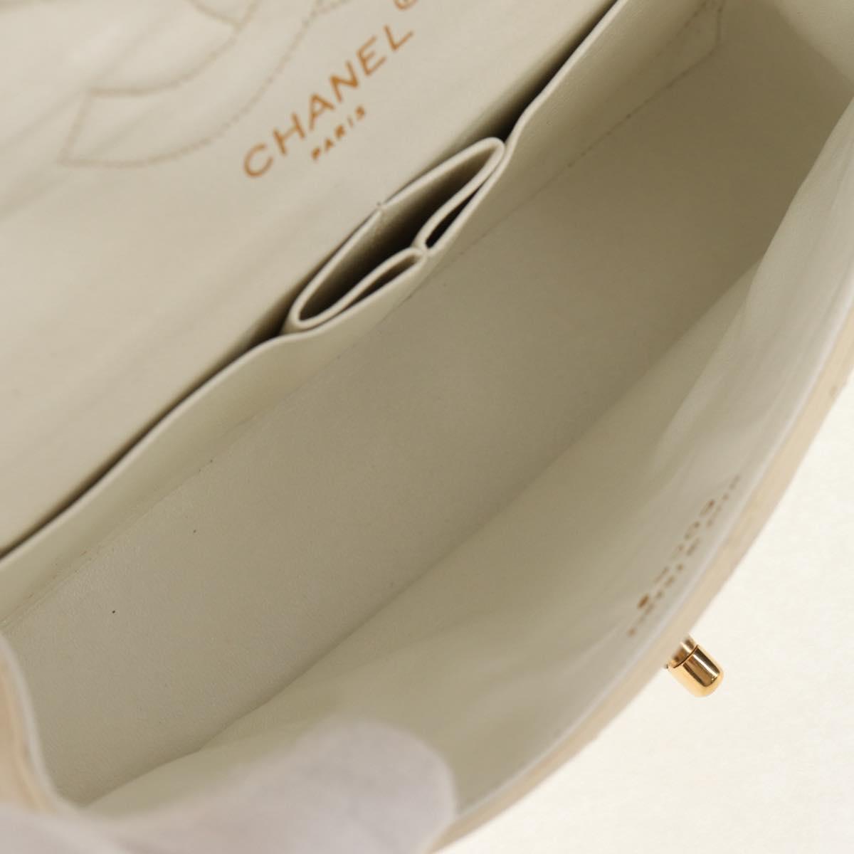 CHANEL Matelasse 23 Double Flap Chain Bag Lamb Skin White Gold CC Auth 145846A