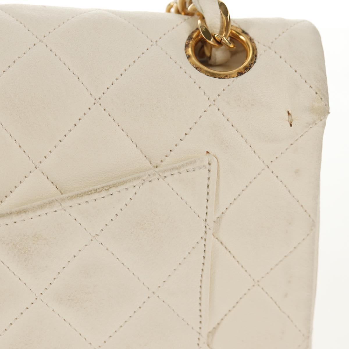 CHANEL Matelasse 23 Double Flap Chain Bag Lamb Skin White Gold CC Auth 145846A