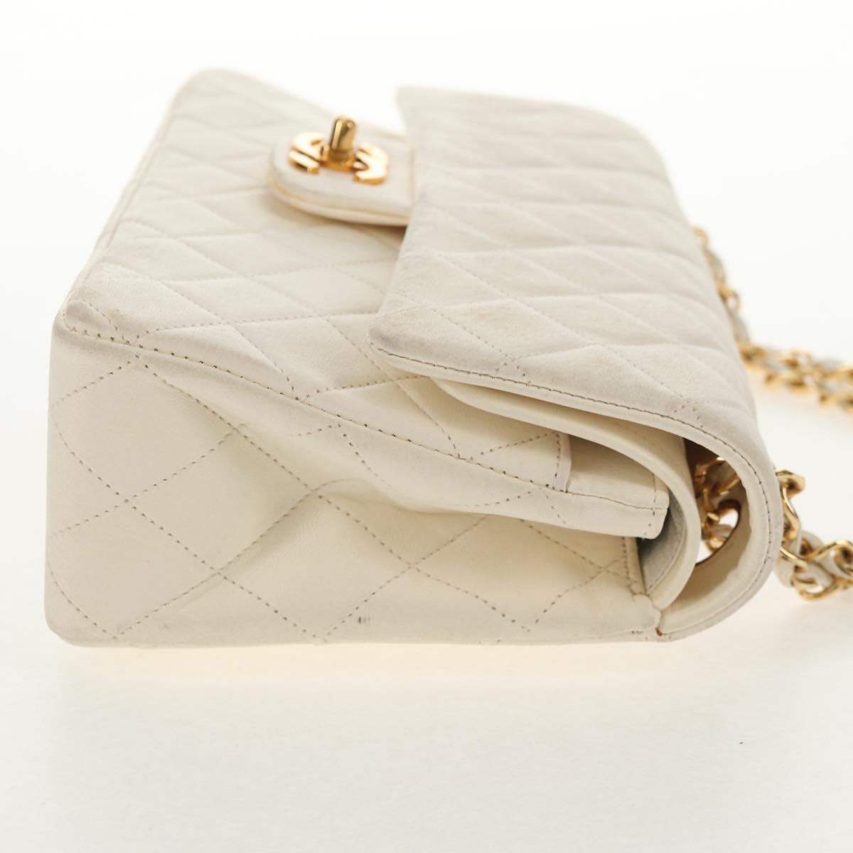 CHANEL Matelasse 23 Double Flap Chain Bag Lamb Skin White Gold CC Auth 145846A