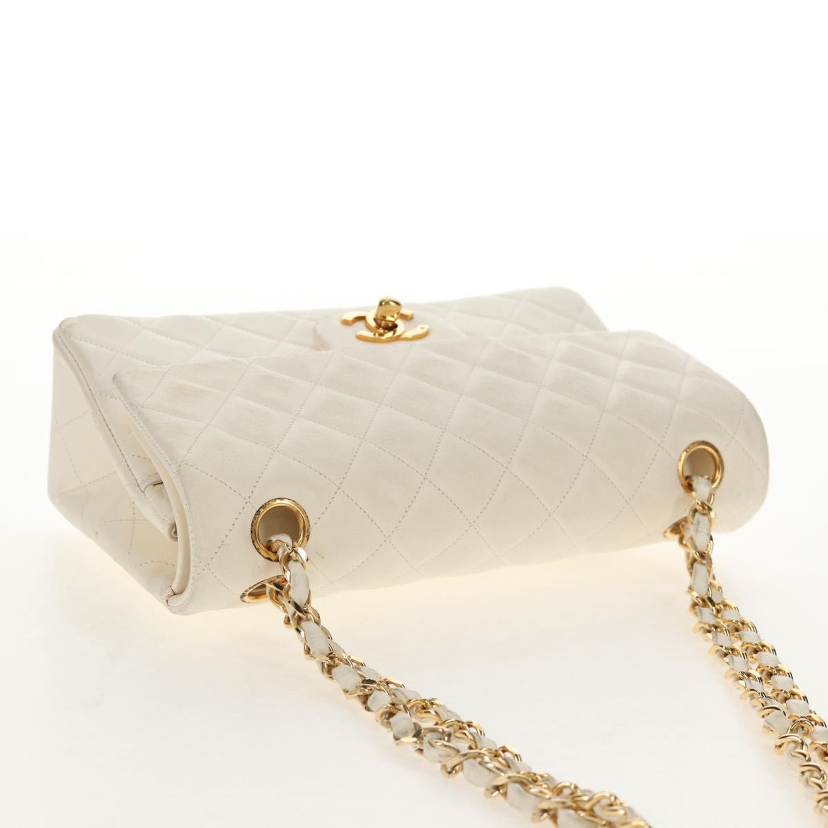 CHANEL Matelasse 23 Double Flap Chain Bag Lamb Skin White Gold CC Auth 145846A