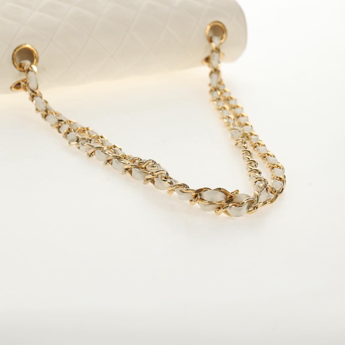 CHANEL Matelasse 23 Double Flap Chain Bag Lamb Skin White Gold CC Auth 145846A