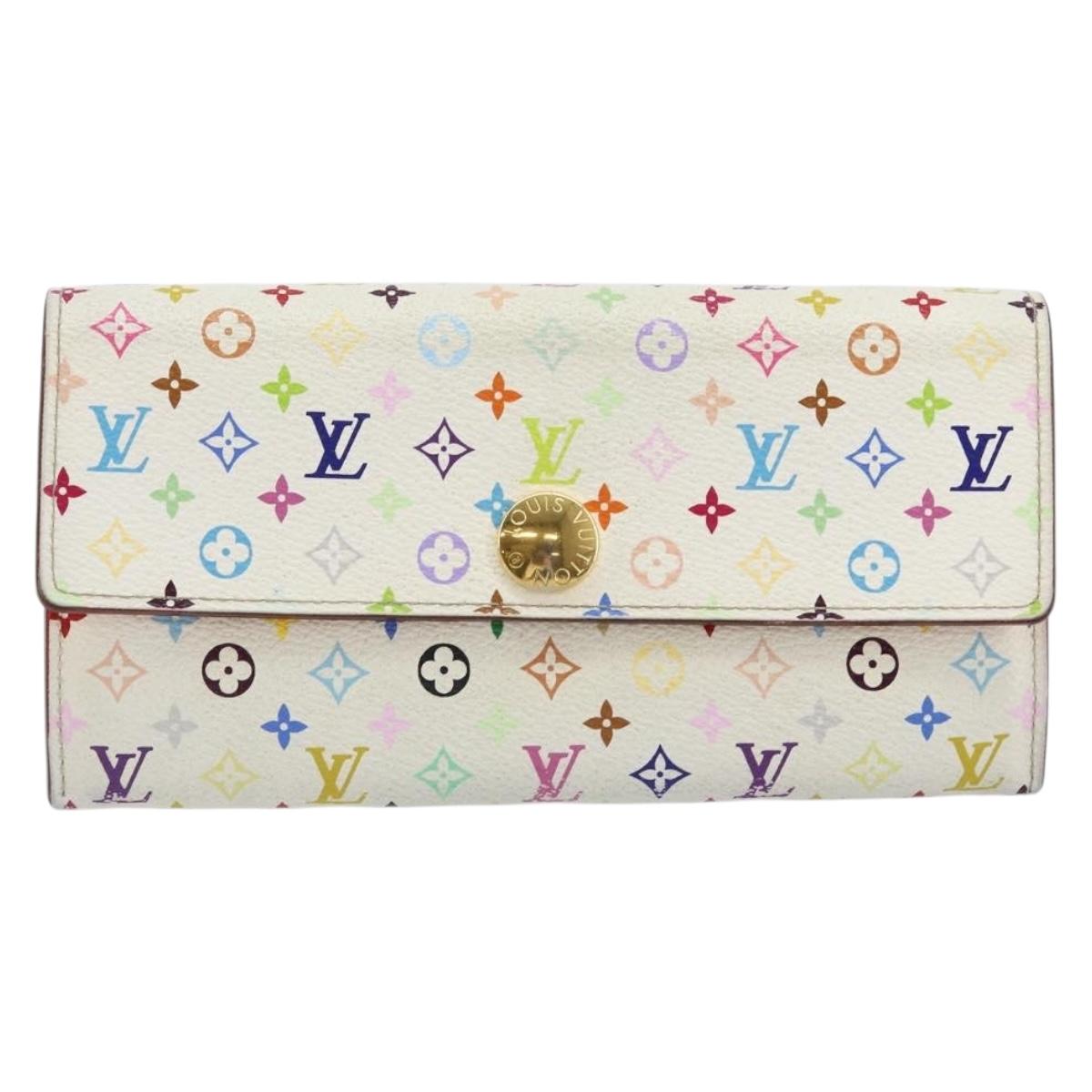 LOUIS VUITTON Multicolor Portefeuille Sarah Long Wallet White M93532 Auth 145847