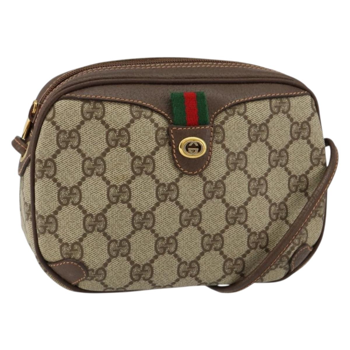 GUCCI GG Supreme Web Sherry Line Bag PVC Beige Gold 89 02 066 Auth 145875