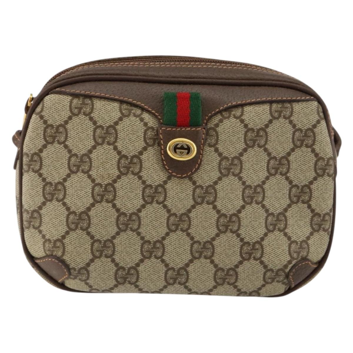 GUCCI GG Supreme Web Sherry Line Bag PVC Beige Gold 89 02 066 Auth 145875